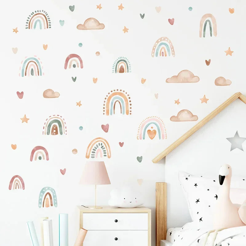 Boho Rainbow Sun Wall Decals for Kids Nursery (3 Sheets)