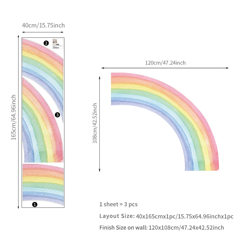 M-half-Rainbow Color Pastel Rainbow Wall Decal for Kids – Large Boho Mural