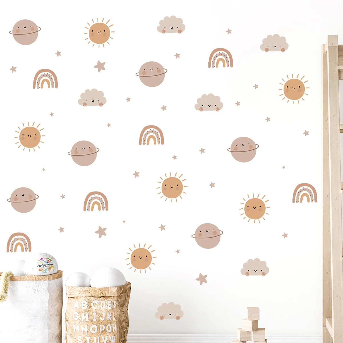 BR0052C Color Boho Rainbow Sun Wall Decals for Kids Nursery (3 Sheets)