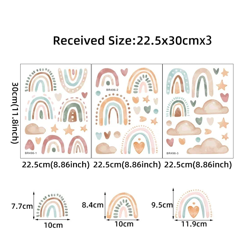 Boho Rainbow Sun Wall Decals for Kids Nursery (3 Sheets)