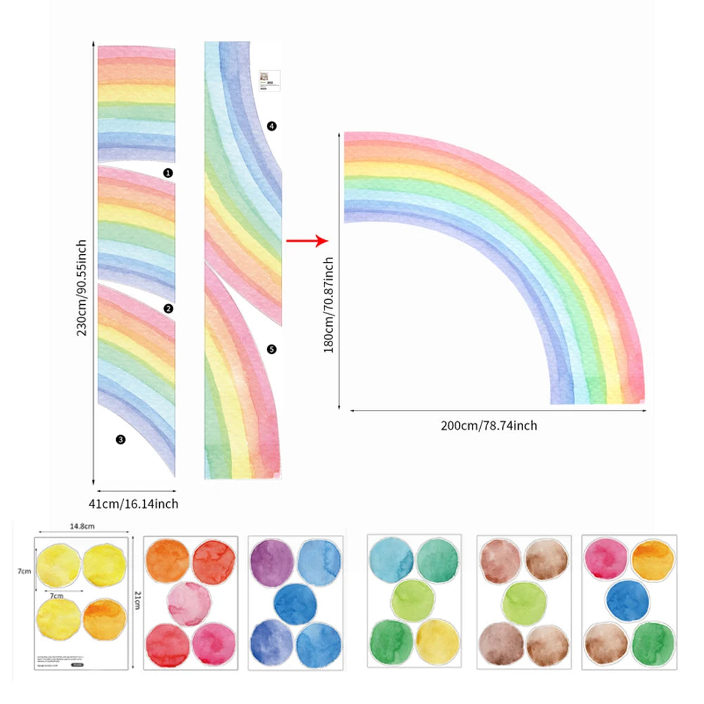 XLHalf Rainbow Dots Color Pastel Rainbow Wall Decal for Kids – Large Boho Mural