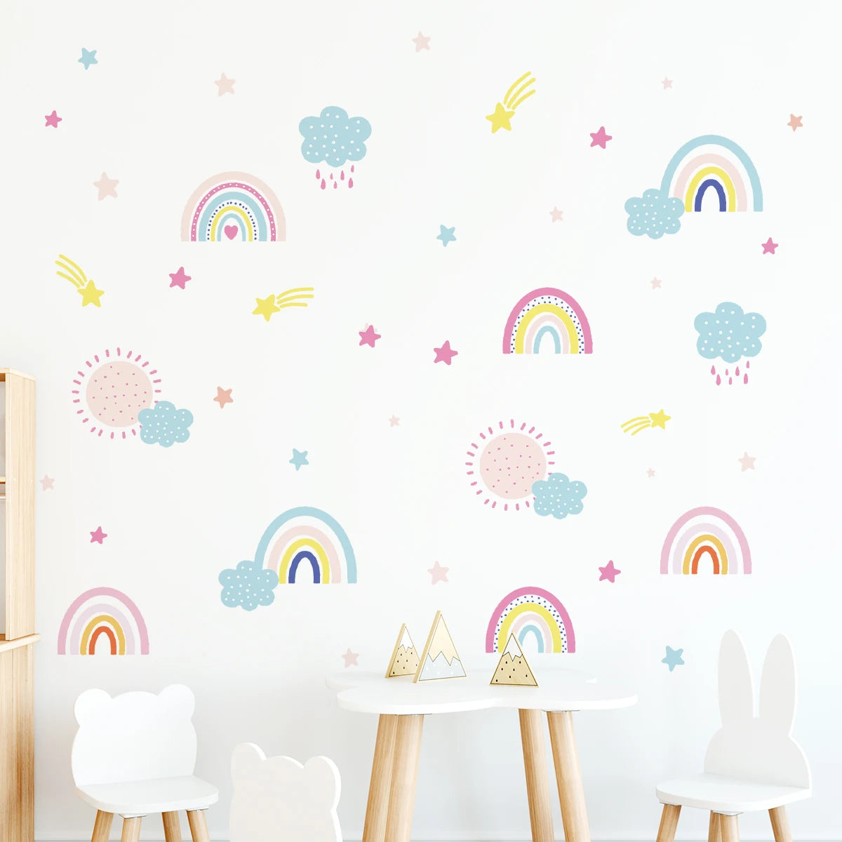 Boho Rainbow Sun Wall Decals for Kids Nursery (3 Sheets)