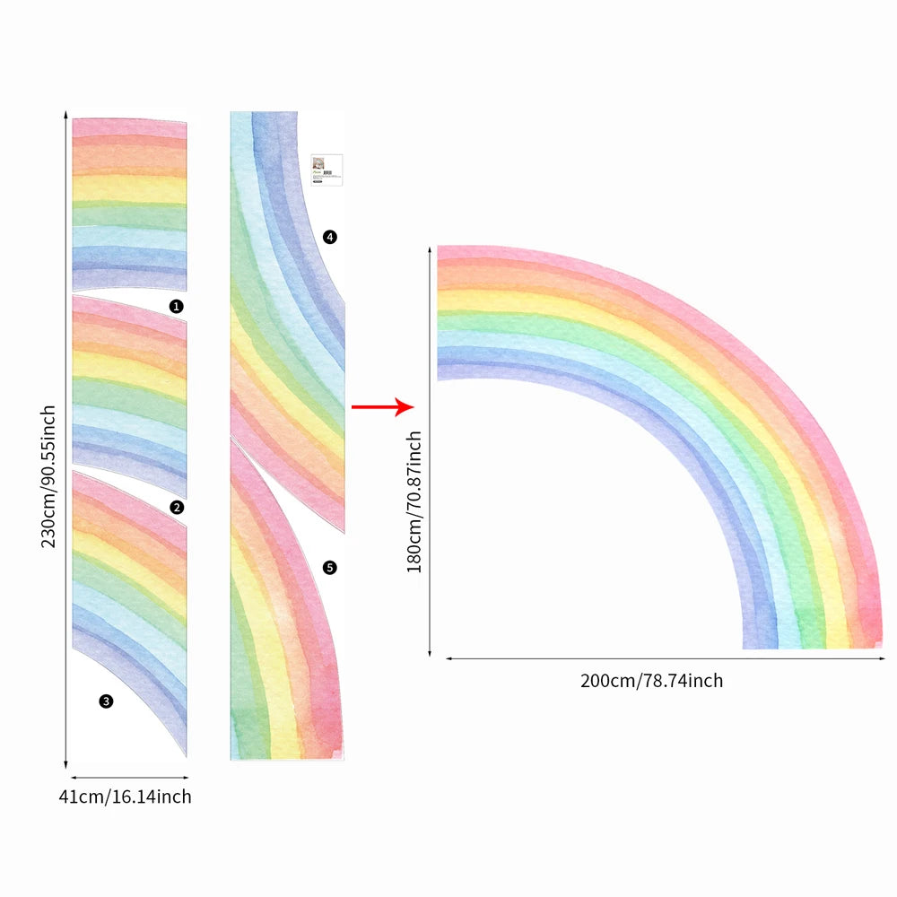 Half-Rainbow-XL Color Pastel Rainbow Wall Decal for Kids – Large Boho Mural