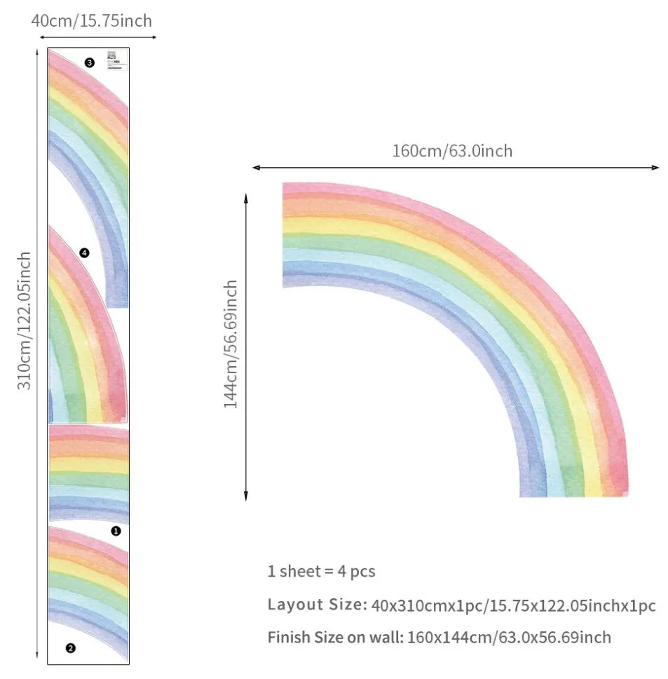 HALF-RAINROWS-L Color Pastel Rainbow Wall Decal for Kids – Large Boho Mural