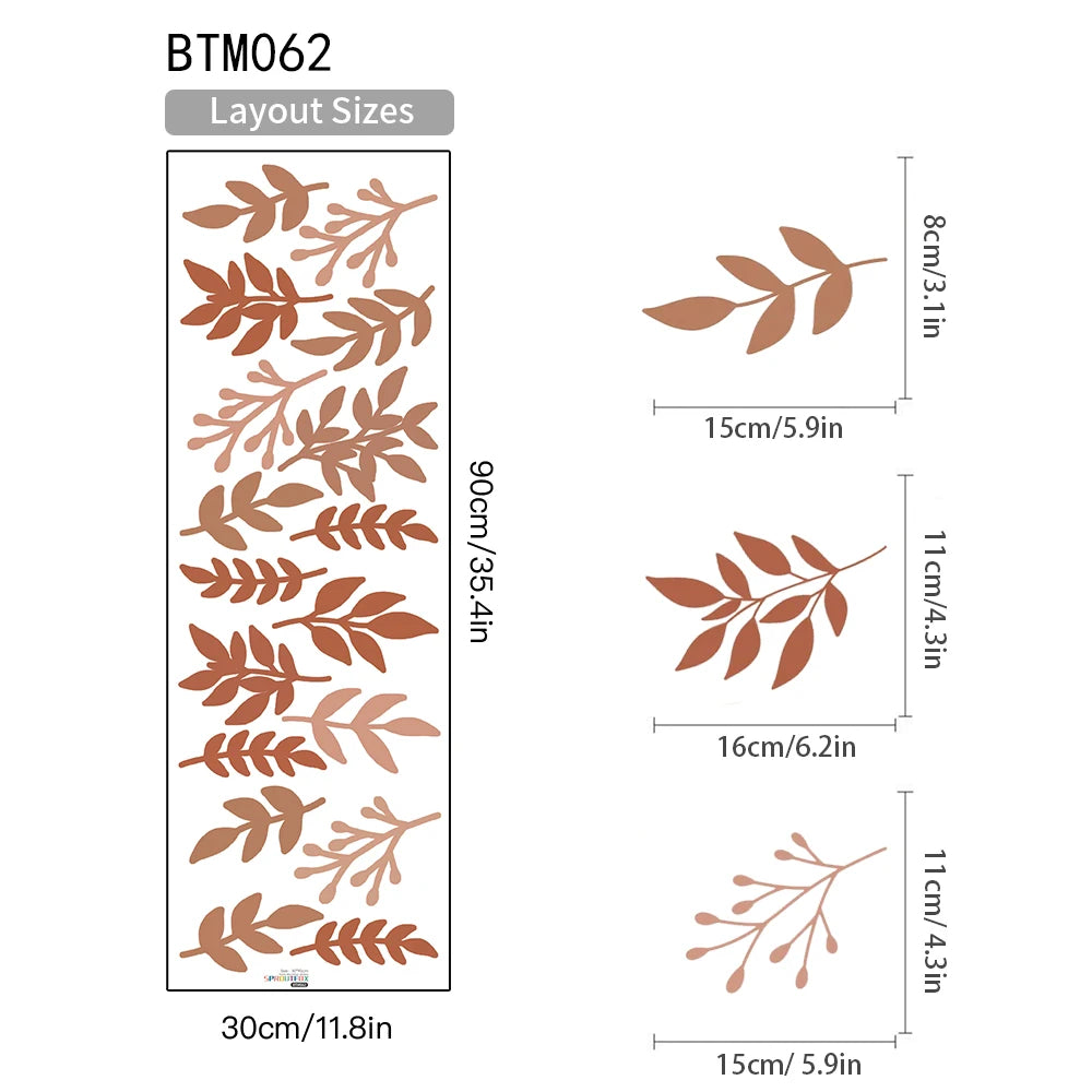 BTM062-30x90cm Color Boho Green Leaves Nursery Wall Stickers Removable PVC