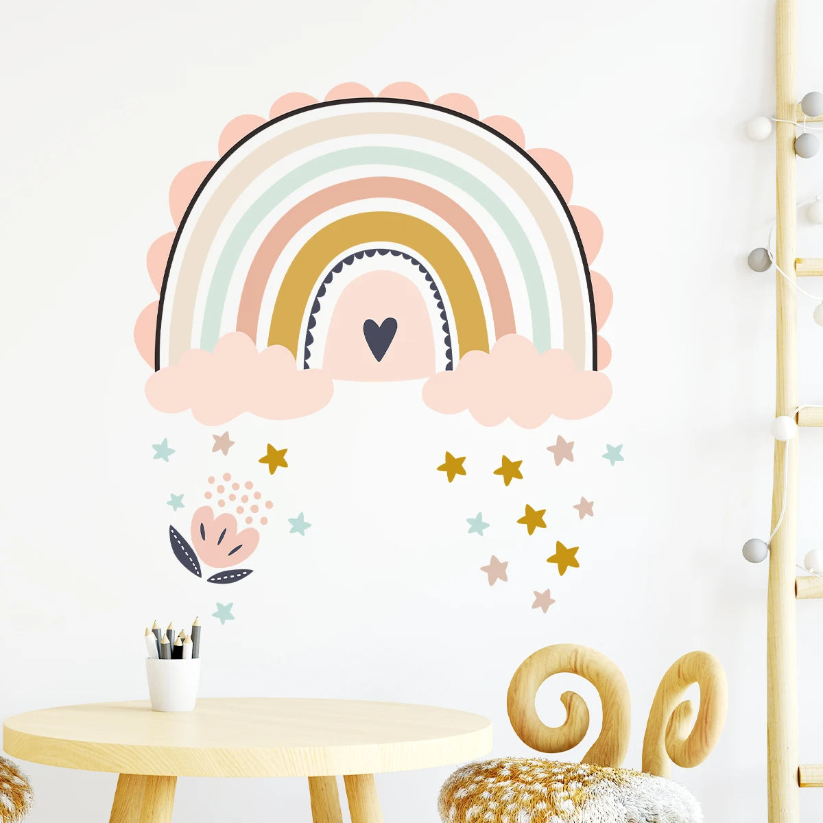 Boho Rainbow Sun Wall Decals for Kids Nursery (3 Sheets)