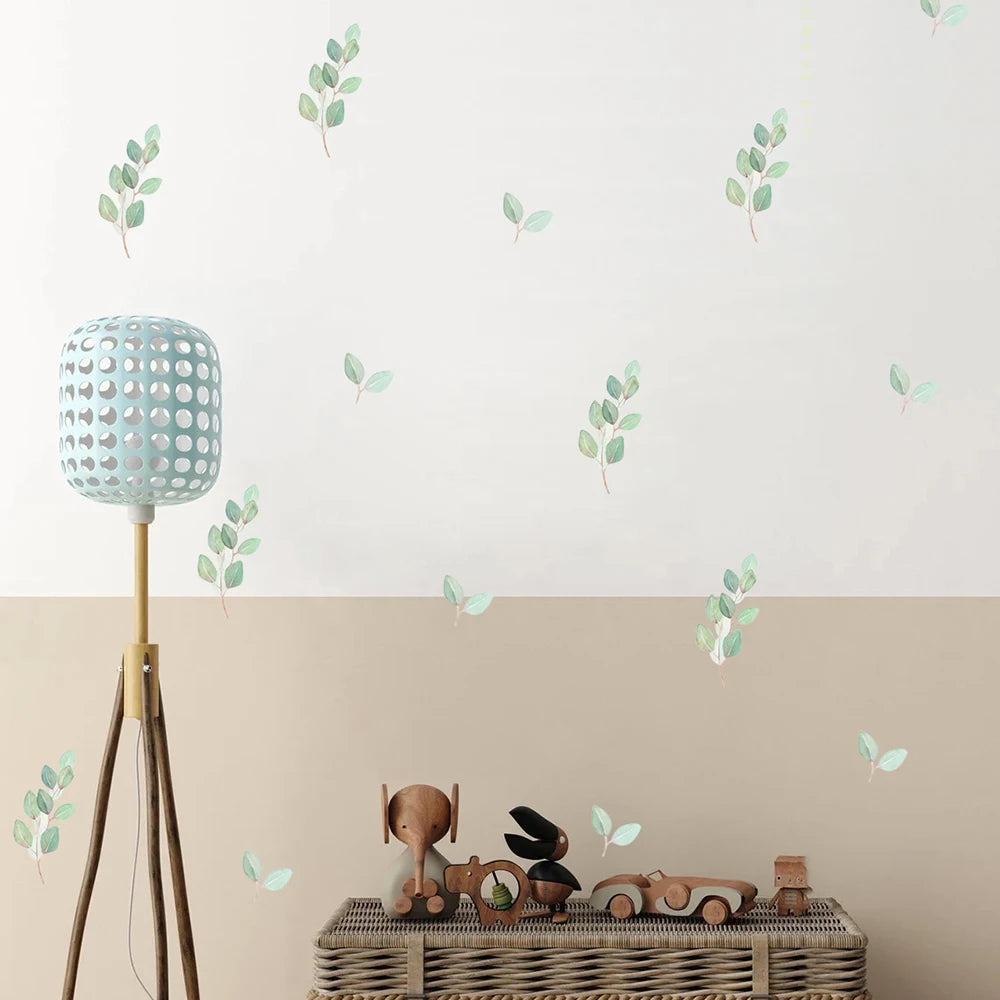 Boho Green Leaves Nursery Wall Stickers Removable PVC