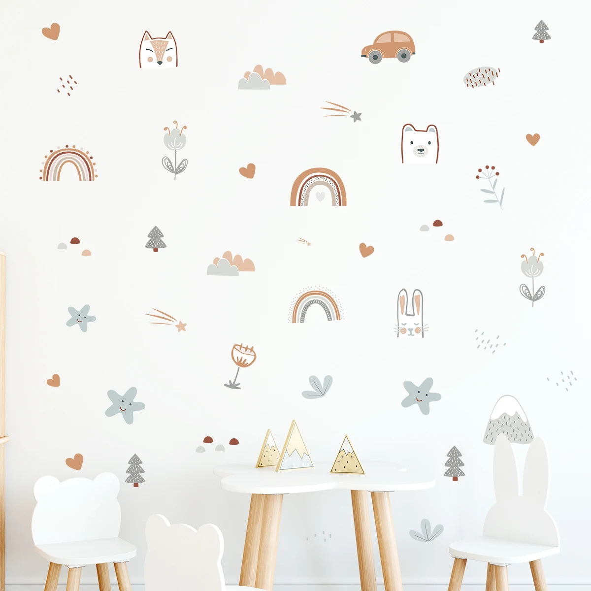 BR0119C Color Boho Rainbow Sun Wall Decals for Kids Nursery (3 Sheets)