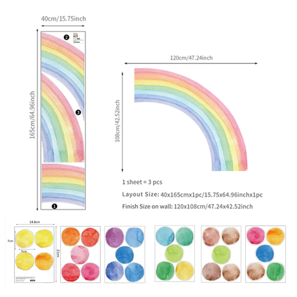 Mhalf Rainbow Dots Color Pastel Rainbow Wall Decal for Kids – Large Boho Mural