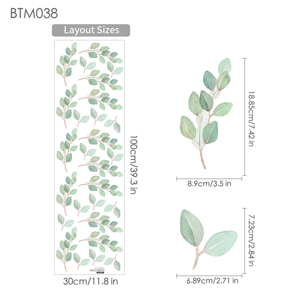 Boho Green Leaves Nursery Wall Stickers Removable PVC