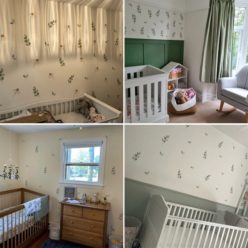 Boho Green Leaves Nursery Wall Stickers Removable PVC