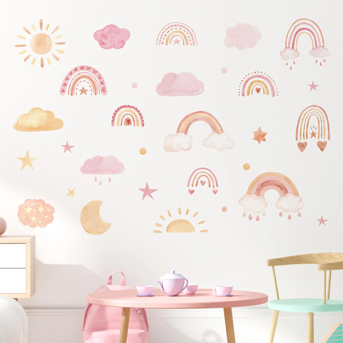 BR63986 Color Boho Rainbow Sun Wall Decals for Kids Nursery (3 Sheets)