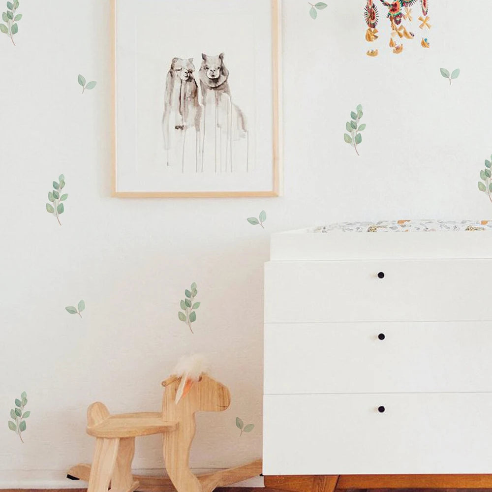 Boho Green Leaves Nursery Wall Stickers Removable PVC