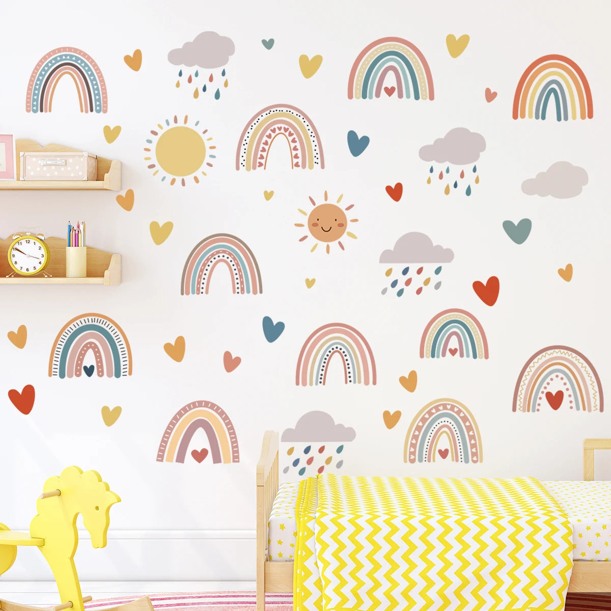 BR0113C Color Boho Rainbow Sun Wall Decals for Kids Nursery (3 Sheets)