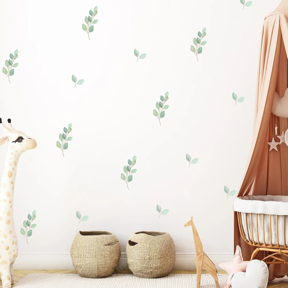 Boho Green Leaves Nursery Wall Stickers Removable PVC