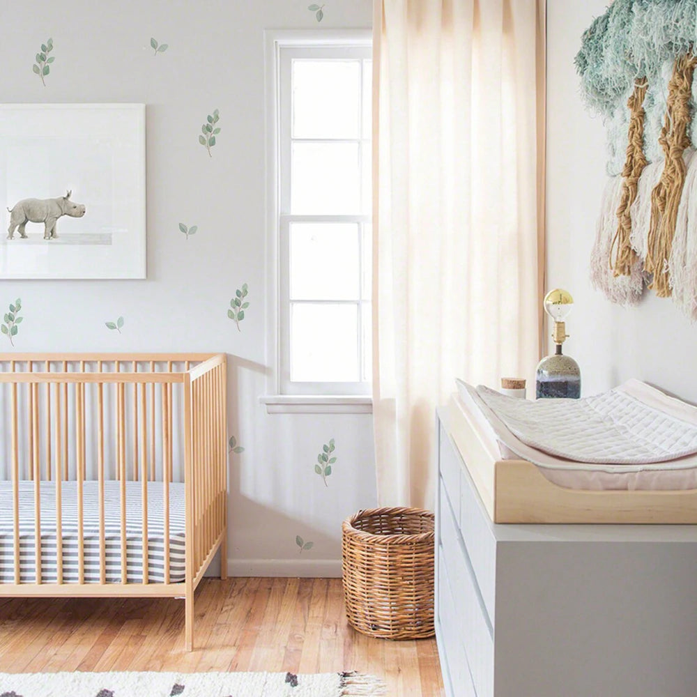 Boho Green Leaves Nursery Wall Stickers Removable PVC