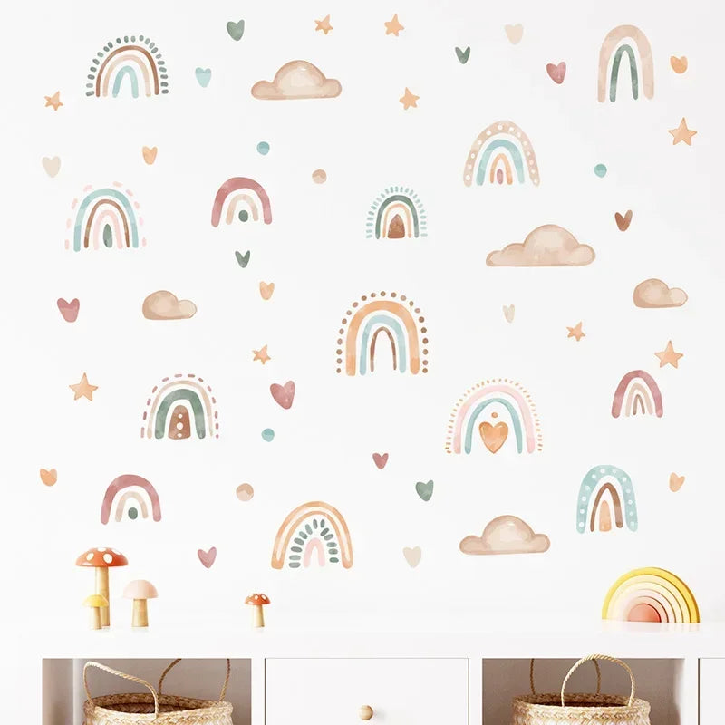 Boho Rainbow Sun Wall Decals for Kids Nursery (3 Sheets)