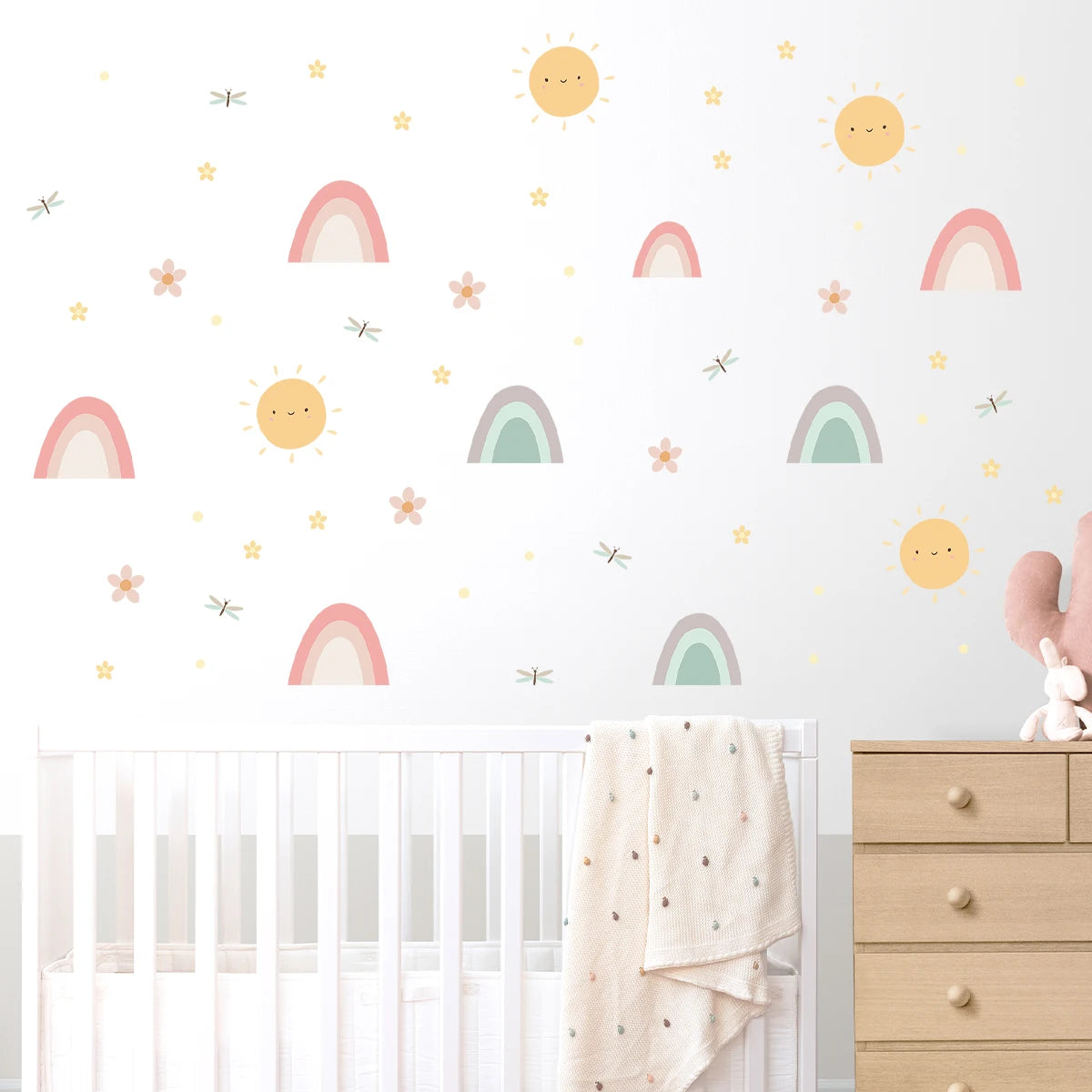Boho Rainbow Sun Wall Decals for Kids Nursery (3 Sheets)