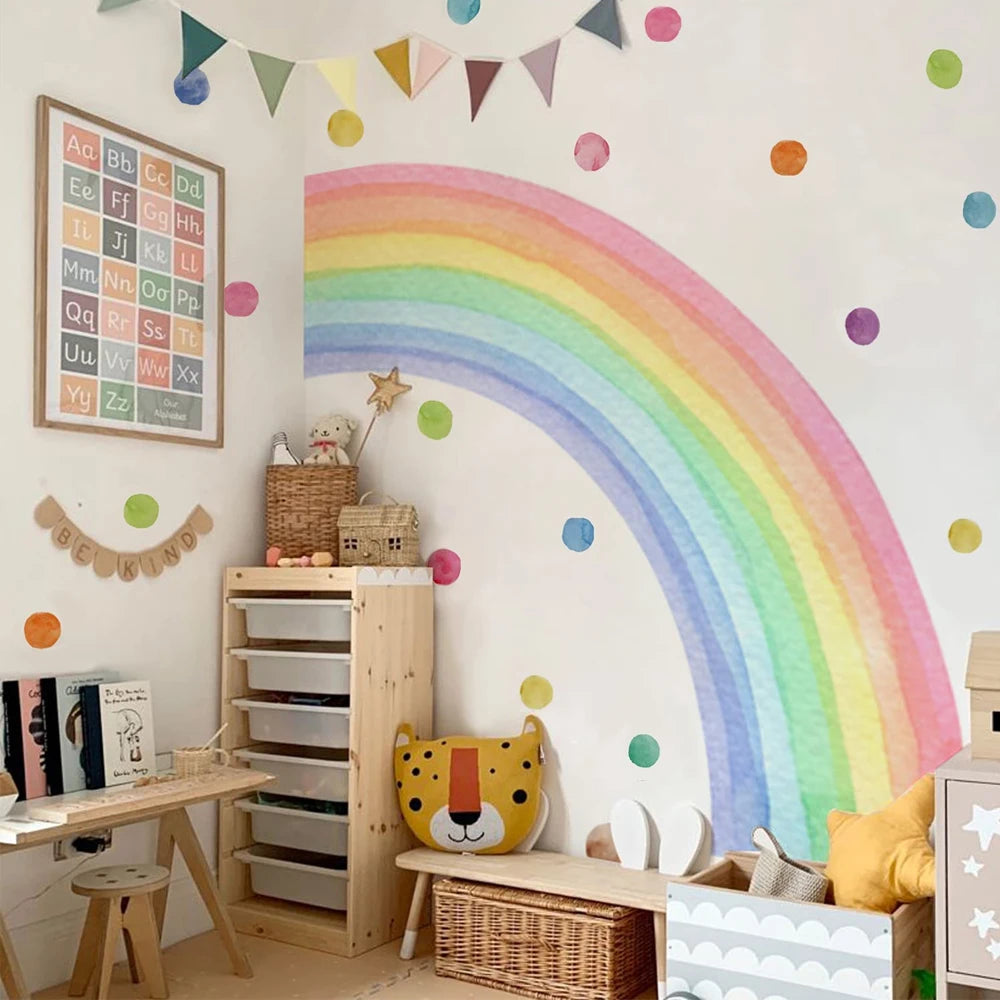 Pastel Rainbow Wall Decal for Kids – Large Boho Mural