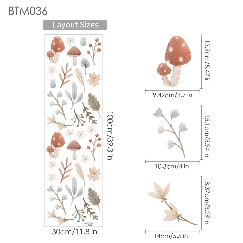 BTM036 Color Boho Green Leaves Nursery Wall Stickers Removable PVC