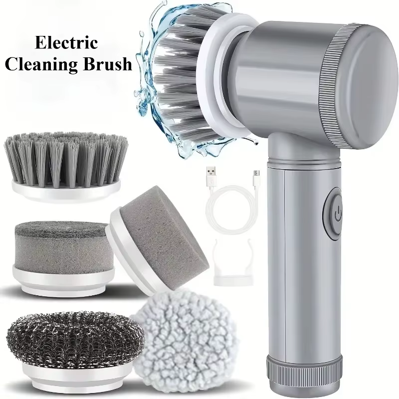 Electric Spin Scrubber with brush heads - grey