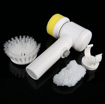 Electric Spin Scrubber with brush heads on black background